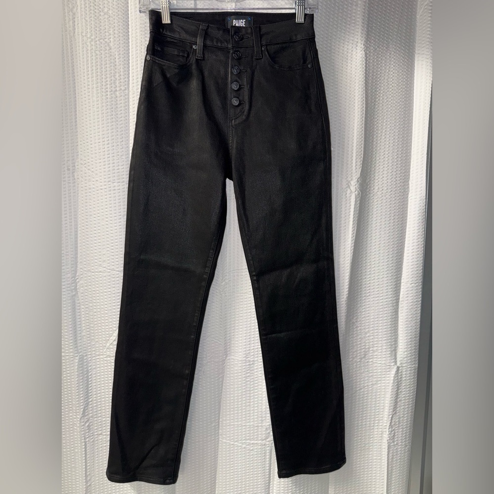 PAIGE Hoxton Ultra Skinny jeans in Black Fog Luxe Coating Size 26